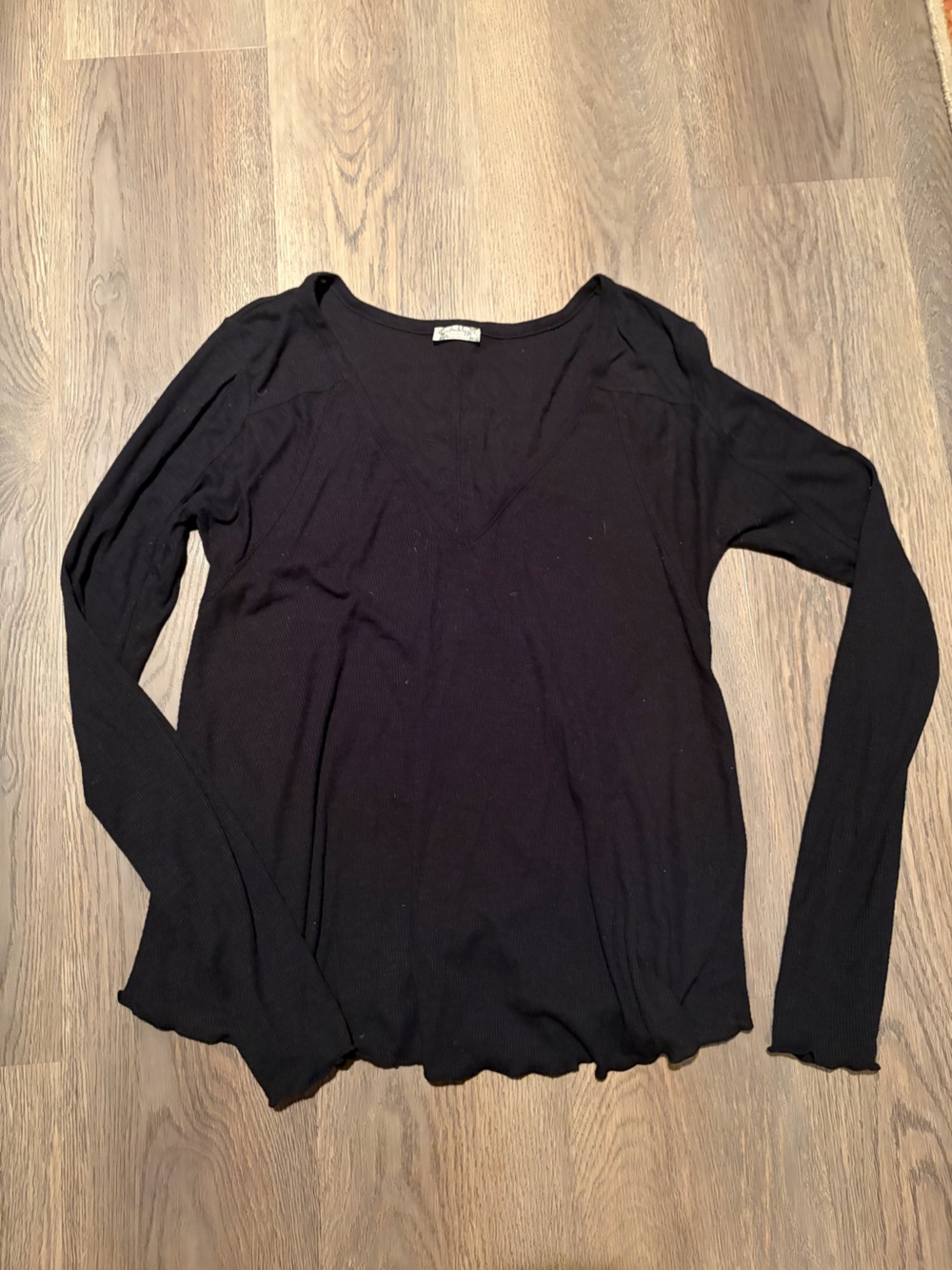 Free people Black Ribbed Long Sleeve Top